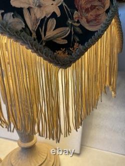 Antique Victorian Floral Fabric Fringe Lamp Shade Scalloped Edge 12in. WithO Fringe