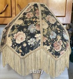 Antique Victorian Floral Fabric Fringe Lamp Shade Scalloped Edge 12in. WithO Fringe