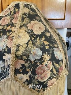 Antique Victorian Floral Fabric Fringe Lamp Shade Scalloped Edge 12in. WithO Fringe