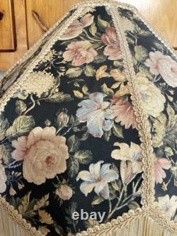 Antique Victorian Floral Fabric Fringe Lamp Shade Scalloped Edge 12in. WithO Fringe