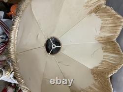Antique Victorian Floral Fabric Fringe Lamp Shade Scalloped Edge 12in. WithO Fringe
