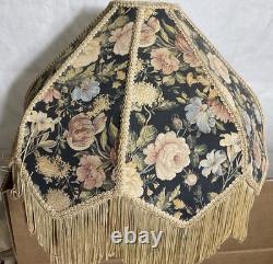 Antique Victorian Floral Fabric Fringe Lamp Shade Scalloped Edge 12in. WithO Fringe
