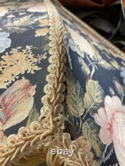 Antique Victorian Floral Fabric Fringe Lamp Shade Scalloped Edge 12in. WithO Fringe