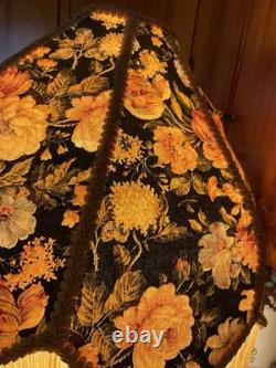 Antique Victorian Floral Fabric Fringe Lamp Shade Scalloped Edge 12in. WithO Fringe