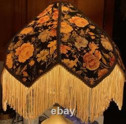Antique Victorian Floral Fabric Fringe Lamp Shade Scalloped Edge 12in. WithO Fringe