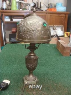 Antique Victorian French Brass Lamp Jeweled Shade PROJECT needs TLC & rewire