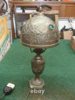 Antique Victorian French Brass Lamp Jeweled Shade PROJECT needs TLC & rewire