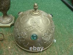 Antique Victorian French Brass Lamp Jeweled Shade PROJECT needs TLC & rewire