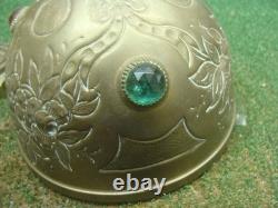 Antique Victorian French Brass Lamp Jeweled Shade PROJECT needs TLC & rewire