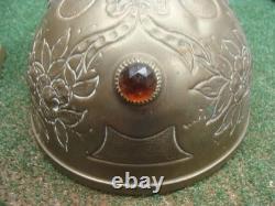 Antique Victorian French Brass Lamp Jeweled Shade PROJECT needs TLC & rewire