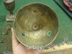 Antique Victorian French Brass Lamp Jeweled Shade PROJECT needs TLC & rewire