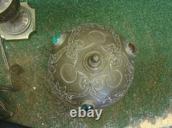 Antique Victorian French Brass Lamp Jeweled Shade PROJECT needs TLC & rewire