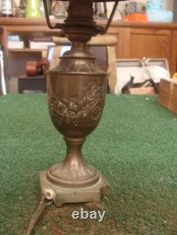 Antique Victorian French Brass Lamp Jeweled Shade PROJECT needs TLC & rewire