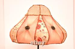 Antique Victorian French Lamp Shade Art Nouveau Embroidered Flowers Vintage