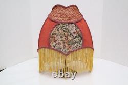 Antique Victorian French Lamp Shade Art Nouveau W Fringe embroidered VTG Red