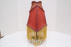 Antique Victorian French Lamp Shade Art Nouveau W Fringe embroidered VTG Red