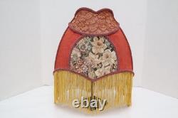 Antique Victorian French Lamp Shade Art Nouveau W Fringe embroidered VTG Red