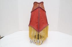 Antique Victorian French Lamp Shade Art Nouveau W Fringe embroidered VTG Red