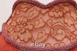 Antique Victorian French Lamp Shade Art Nouveau W Fringe embroidered VTG Red