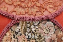 Antique Victorian French Lamp Shade Art Nouveau W Fringe embroidered VTG Red