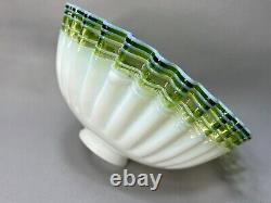 Antique Victorian French Milk Opaline Glass Lamp Shade Green Ruffled Skirt Rim