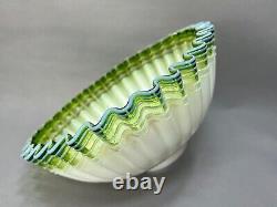 Antique Victorian French Milk Opaline Glass Lamp Shade Green Ruffled Skirt Rim