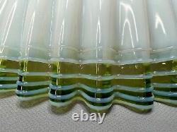 Antique Victorian French Milk Opaline Glass Lamp Shade Green Ruffled Skirt Rim