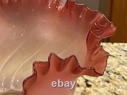 Antique Victorian Frosted with Cranberry Glass with a ruffled edge Shade