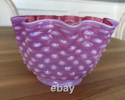 Antique Victorian Glass Lamp Shade Pink Opalescent Hobnail 3 3/4 Fitter Great