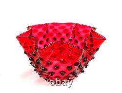 Antique Victorian Glass Ruby Hobnail Ruffled 9 1/8 Lamp Shade 4 7/8 Fitter