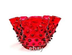 Antique Victorian Glass Ruby Hobnail Ruffled 9 1/8 Lamp Shade 4 7/8 Fitter