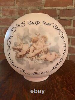 Antique Victorian Gone With The Wind Cherub Round Oil Lamp Globe Parlor Rose