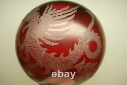 Antique Victorian Gwtw Ruby Red Old Glass Chinese Japanese Dragon Oil Lamp Shade