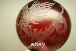 Antique Victorian Gwtw Ruby Red Old Glass Chinese Japanese Dragon Oil Lamp Shade