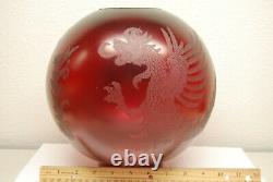 Antique Victorian Gwtw Ruby Red Old Glass Chinese Japanese Dragon Oil Lamp Shade