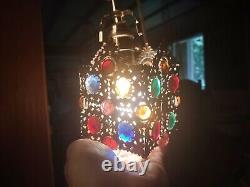 Antique Victorian Jeweled Cabochon lamp shade 1880's Filagree metal