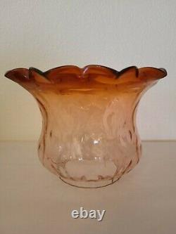 Antique Victorian Large Rose Pink to Cranberry Tree Bark Pattern Oil Lamp Shade