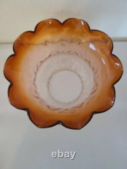 Antique Victorian Large Rose Pink to Cranberry Tree Bark Pattern Oil Lamp Shade