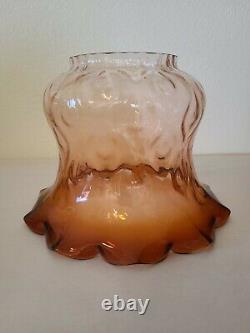 Antique Victorian Large Rose Pink to Cranberry Tree Bark Pattern Oil Lamp Shade