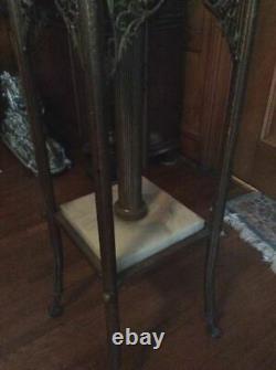 Antique Victorian Piano Parlor Lamp W Ornate Marble Stand & Great Shade