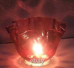 Antique Victorian Ruffled Cranberry Art Glass Shade Oil Kerosene Gas Electric
