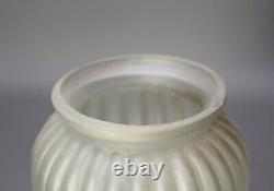Antique Victorian Satin Embossed Frosted Clear Glass Lamp Shade Bell Ruffled Rim
