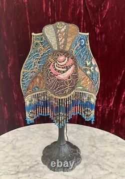 Antique Victorian Style Lamp Shade Beaded Fringe Hand Sewn Rose Gold Metallic