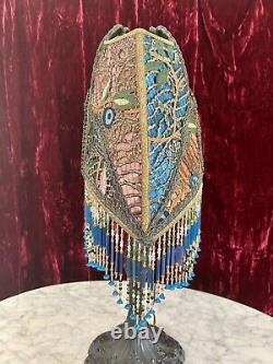 Antique Victorian Style Lamp Shade Beaded Fringe Hand Sewn Rose Gold Metallic