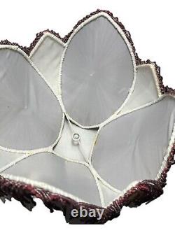 Antique Victorian Style Lamp Shade Mauve Rosettes/Floral Fabric Beaded Fringe