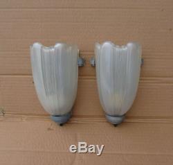 Antique Vintage 1940's Art Deco Glass Wall Sconce Pair NICE