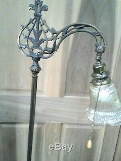 Antique/Vintage All Brass bridge arm floor lamp withAmber Glass Tulip Shade Art De