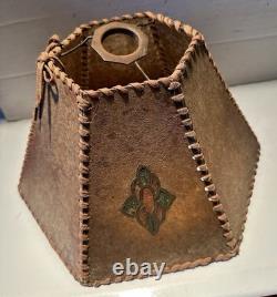 Antique Vintage Art & Crafts Deco Mica Hexagon 6 Laced Panel Lamp Shade 7 x 11