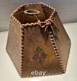 Antique Vintage Art & Crafts Deco Mica Hexagon 6 Laced Panel Lamp Shade 7 x 11