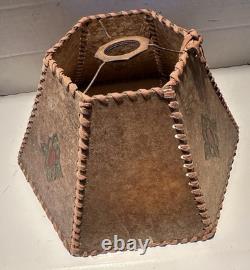 Antique Vintage Art & Crafts Deco Mica Hexagon 6 Laced Panel Lamp Shade 7 x 11